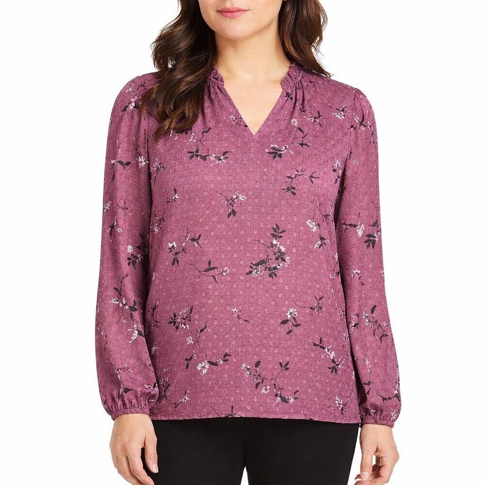 Hilary Radley Women's L Blouse Purple Floral H0389